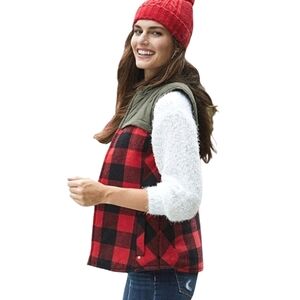 Maurices Buffalo Plaid Flannel Puffy Vest Quilted Zip Up Snow Sleeveless Puffer